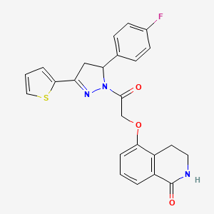 molecular formula C24H20FN3O3S B2837873 5-(2-(5-(4-fluorophenyl)-3-(thiophen-2-yl)-4,5-dihydro-1H-pyrazol-1-yl)-2-oxoethoxy)-3,4-dihydroisoquinolin-1(2H)-one CAS No. 886933-55-7