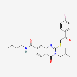 molecular formula C26H30FN3O3S B2837893 2-{[2-(4-fluorophenyl)-2-oxoethyl]thio}-3-isobutyl-N-(3-methylbutyl)-4-oxo-3,4-dihydroquinazoline-7-carboxamide CAS No. 1113134-63-6