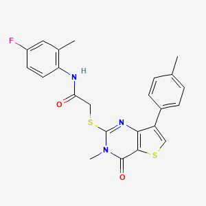 molecular formula C23H20FN3O2S2 B2837894 N-(4-fluoro-2-methylphenyl)-2-{[3-methyl-7-(4-methylphenyl)-4-oxo-3,4-dihydrothieno[3,2-d]pyrimidin-2-yl]sulfanyl}acetamide CAS No. 1111418-60-0