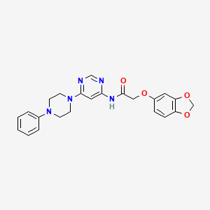 molecular formula C23H23N5O4 B2837895 2-(苯并[d][1,3]二氧杂环-5-氧基)-N-(6-(4-苯基哌嗪-1-基)嘧啶-4-基)乙酰胺 CAS No. 1396673-47-4