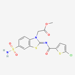 molecular formula C15H12ClN3O5S3 B2837897 (Z)-methyl 2-(2-((5-chlorothiophene-2-carbonyl)imino)-6-sulfamoylbenzo[d]thiazol-3(2H)-yl)acetate CAS No. 865198-82-9