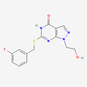 molecular formula C14H13FN4O2S B2837900 6-((3-fluorobenzyl)thio)-1-(2-hydroxyethyl)-1H-pyrazolo[3,4-d]pyrimidin-4(5H)-one CAS No. 946255-18-1
