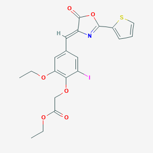 molecular formula C20H18INO6S B283791 ethyl {2-ethoxy-6-iodo-4-[(5-oxo-2-(2-thienyl)-1,3-oxazol-4(5H)-ylidene)methyl]phenoxy}acetate 