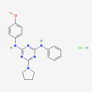 molecular formula C20H23ClN6O B2837915 N2-(4-methoxyphenyl)-N4-phenyl-6-(pyrrolidin-1-yl)-1,3,5-triazine-2,4-diamine hydrochloride CAS No. 1179486-33-9