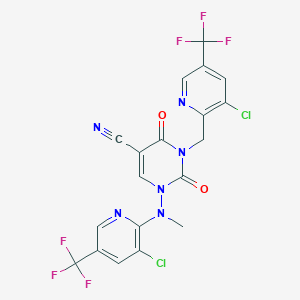molecular formula C19H10Cl2F6N6O2 B2837937 3-[[3-Chloro-5-(trifluoromethyl)pyridin-2-yl]methyl]-1-[[3-chloro-5-(trifluoromethyl)pyridin-2-yl]-methylamino]-2,4-dioxopyrimidine-5-carbonitrile CAS No. 338399-61-4