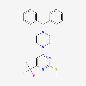 molecular formula C23H23F3N4S B2837945 4-(4-Benzhydrylpiperazino)-6-(trifluoromethyl)-2-pyrimidinyl methyl sulfide CAS No. 339019-57-7