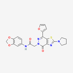molecular formula C22H19N5O5S B2837946 N-(benzo[d][1,3]dioxol-5-yl)-2-(7-(furan-2-yl)-4-oxo-2-(pyrrolidin-1-yl)thiazolo[4,5-d]pyridazin-5(4H)-yl)acetamide CAS No. 1105207-16-6