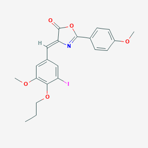 molecular formula C21H20INO5 B283795 4-(3-iodo-5-methoxy-4-propoxybenzylidene)-2-(4-methoxyphenyl)-1,3-oxazol-5(4H)-one 