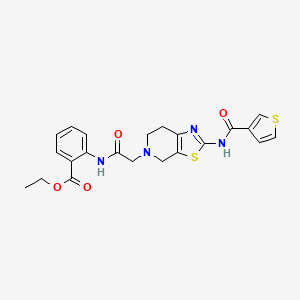 molecular formula C22H22N4O4S2 B2837990 乙酸-2-(2-(2-(噻吩-3-羧酰胺基)-6,7-二氢噻唑并[5,4-c]吡啶-5(4H)-基)乙酰胺基)苯甲酸酯 CAS No. 1795298-87-1
