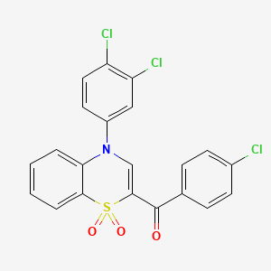 molecular formula C21H12Cl3NO3S B2838000 (4-chlorophenyl)[4-(3,4-dichlorophenyl)-1,1-dioxido-4H-1,4-benzothiazin-2-yl]methanone CAS No. 1114660-37-5