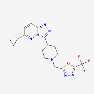 molecular formula C17H18F3N7O B2838005 4-{6-Cyclopropyl-[1,2,4]triazolo[4,3-b]pyridazin-3-yl}-1-{[5-(trifluoromethyl)-1,3,4-oxadiazol-2-yl]methyl}piperidine CAS No. 2198103-33-0