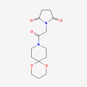 molecular formula C14H20N2O5 B2838015 1-(2-Oxo-2-(1,5-dioxa-9-azaspiro[5.5]undecan-9-yl)ethyl)pyrrolidine-2,5-dione CAS No. 1351631-41-8