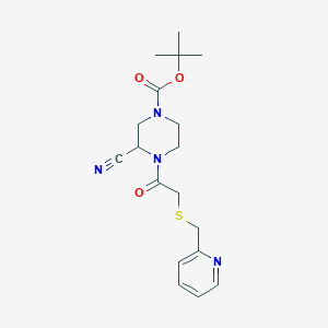 molecular formula C18H24N4O3S B2838020 Tert-butyl 3-cyano-4-(2-{[(pyridin-2-yl)methyl]sulfanyl}acetyl)piperazine-1-carboxylate CAS No. 1394702-71-6