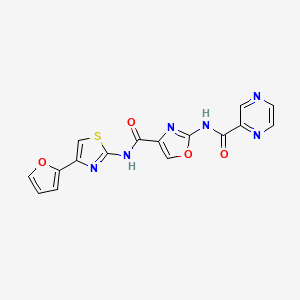 molecular formula C16H10N6O4S B2838022 N-(4-(furan-2-yl)thiazol-2-yl)-2-(pyrazine-2-carboxamido)oxazole-4-carboxamide CAS No. 1396758-40-9