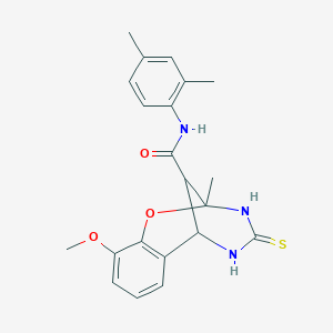 molecular formula C21H23N3O3S B2838033 N-(2,4-dimethylphenyl)-10-methoxy-2-methyl-4-thioxo-3,4,5,6-tetrahydro-2H-2,6-methano-1,3,5-benzoxadiazocine-11-carboxamide CAS No. 1008966-06-0