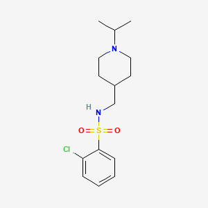 molecular formula C15H23ClN2O2S B2838041 2-chloro-N-((1-isopropylpiperidin-4-yl)methyl)benzenesulfonamide CAS No. 953142-16-0