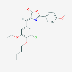 molecular formula C23H24ClNO5 B283805 4-(4-butoxy-3-chloro-5-ethoxybenzylidene)-2-(4-methoxyphenyl)-1,3-oxazol-5(4H)-one 