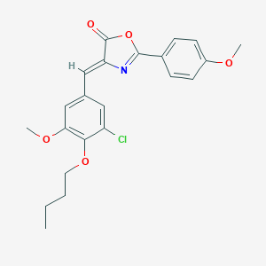 molecular formula C22H22ClNO5 B283808 4-(4-butoxy-3-chloro-5-methoxybenzylidene)-2-(4-methoxyphenyl)-1,3-oxazol-5(4H)-one 