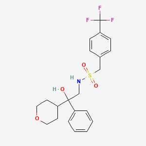 molecular formula C21H24F3NO4S B2838088 N-(2-hydroxy-2-phenyl-2-(tetrahydro-2H-pyran-4-yl)ethyl)-1-(4-(trifluoromethyl)phenyl)methanesulfonamide CAS No. 2034239-90-0