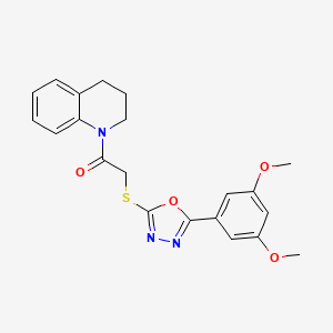 molecular formula C21H21N3O4S B2838111 1-(3,4-Dihydro-2H-quinolin-1-yl)-2-[5-(3,5-dimethoxy-phenyl)-[1,3,4]oxadiazol-2-ylsulfanyl]-ethanone CAS No. 460732-67-6