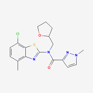 molecular formula C18H19ClN4O2S B2838114 N-(7-chloro-4-methylbenzo[d]thiazol-2-yl)-1-methyl-N-((tetrahydrofuran-2-yl)methyl)-1H-pyrazole-3-carboxamide CAS No. 1172362-06-9