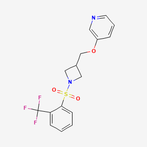 molecular formula C16H15F3N2O3S B2838117 3-({1-[2-(Trifluoromethyl)benzenesulfonyl]azetidin-3-yl}methoxy)pyridine CAS No. 2380144-35-2