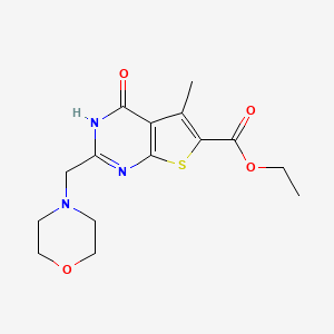 molecular formula C15H19N3O4S B2838121 Ethyl 5-methyl-2-(morpholinomethyl)-4-oxo-3,4-dihydrothieno[2,3-d]pyrimidine-6-carboxylate CAS No. 501934-76-5