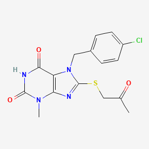 molecular formula C16H15ClN4O3S B2838125 7-(4-氯苄基)-3-甲基-8-((2-氧代丙基)硫)-1H-嘧啶-2,6(3H,7H)-二酮 CAS No. 313380-55-1