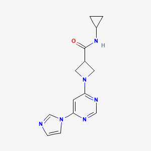 molecular formula C14H16N6O B2838138 1-(6-(1H-imidazol-1-yl)pyrimidin-4-yl)-N-cyclopropylazetidine-3-carboxamide CAS No. 2034287-52-8