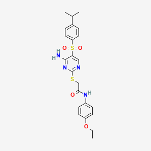 molecular formula C23H26N4O4S2 B2838144 2-((4-amino-5-((4-isopropylphenyl)sulfonyl)pyrimidin-2-yl)thio)-N-(4-ethoxyphenyl)acetamide CAS No. 894948-47-1