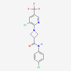 molecular formula C16H12Cl2F3N3O B2838150 1-[3-氯-5-(三氟甲基)吡啶-2-基]-N-(4-氯苯基)氮杂环丁酰胺 CAS No. 2058442-33-2