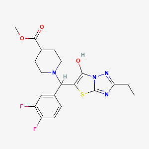 molecular formula C20H22F2N4O3S B2838151 甲基 1-((3,4-二氟苯基)(2-乙基-6-羟基噻唑并[3,2-b][1,2,4]三唑-5-基)甲基)哌啶-4-羧酸甲酯 CAS No. 886908-24-3
