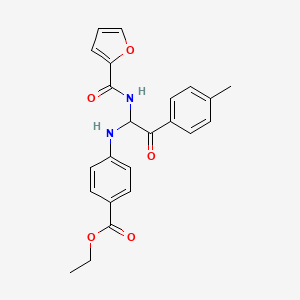 molecular formula C23H22N2O5 B2838152 Ethyl 4-[[1-(furan-2-carbonylamino)-2-(4-methylphenyl)-2-oxoethyl]amino]benzoate CAS No. 425633-03-0