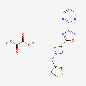 molecular formula C16H15N5O5S B2838155 3-(Pyrimidin-2-yl)-5-(1-(thiophen-3-ylmethyl)azetidin-3-yl)-1,2,4-oxadiazole oxalate CAS No. 1396851-45-8
