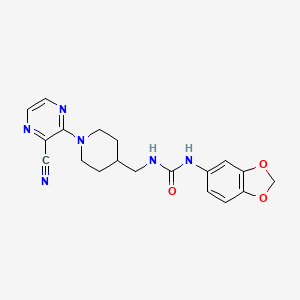 molecular formula C19H20N6O3 B2838157 1-(苯并[d][1,3]二氧杂环-5-基)-3-((1-(3-氰基吡嗪-2-基)哌啶-4-基甲基)脲) CAS No. 1797726-72-7
