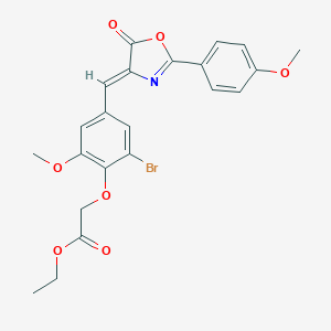 molecular formula C22H20BrNO7 B283816 ethyl {2-bromo-6-methoxy-4-[(2-(4-methoxyphenyl)-5-oxo-1,3-oxazol-4(5H)-ylidene)methyl]phenoxy}acetate 