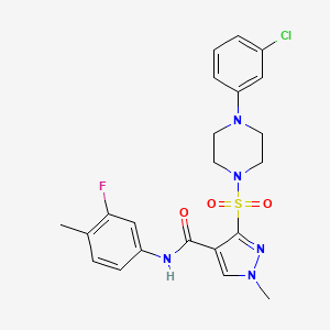 molecular formula C22H23ClFN5O3S B2838160 N-(2-chlorobenzyl)-2-[1-methyl-7-(4-methylphenyl)-2,4-dioxo-1,4-dihydropyrimido[4,5-d]pyrimidin-3(2H)-yl]acetamide CAS No. 1185151-85-2