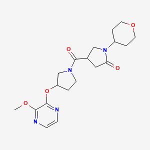 molecular formula C19H26N4O5 B2838163 4-(3-((3-methoxypyrazin-2-yl)oxy)pyrrolidine-1-carbonyl)-1-(tetrahydro-2H-pyran-4-yl)pyrrolidin-2-one CAS No. 2034209-07-7