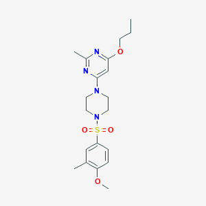 molecular formula C20H28N4O4S B2838184 4-(4-((4-Methoxy-3-methylphenyl)sulfonyl)piperazin-1-yl)-2-methyl-6-propoxypyrimidine CAS No. 1021059-65-3