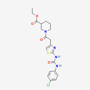 molecular formula C20H23ClN4O4S B2838193 乙酸1-(2-(2-(3-(4-氯苯基)脲基)噻唑-4-基)乙酰)哌啶-3-甲酸乙酯 CAS No. 921469-70-7