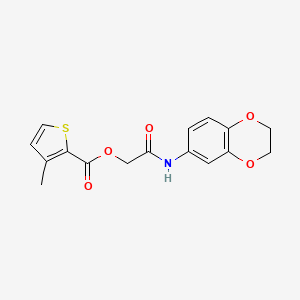 molecular formula C16H15NO5S B2838198 [(2,3-Dihydro-1,4-benzodioxin-6-yl)carbamoyl]methyl 3-methylthiophene-2-carboxylate CAS No. 805304-35-2