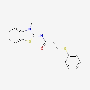 molecular formula C17H16N2OS2 B2838233 N-[(2Z)-3-methyl-2,3-dihydro-1,3-benzothiazol-2-ylidene]-3-(phenylsulfanyl)propanamide CAS No. 477545-12-3