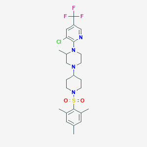 molecular formula C25H32ClF3N4O2S B2838271 1-[3-氯-5-(三氟甲基)吡啶-2-基]-2-甲基-4-[1-(2,4,6-三甲基苯磺酰)哌啶-4-基]哌嗪 CAS No. 2097934-92-2