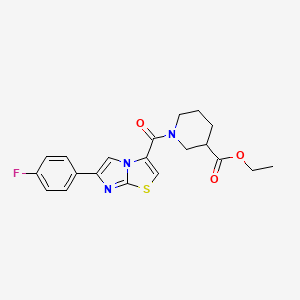 molecular formula C20H20FN3O3S B2838292 Ethyl 1-(6-(4-fluorophenyl)imidazo[2,1-b]thiazole-3-carbonyl)piperidine-3-carboxylate CAS No. 1049438-79-0