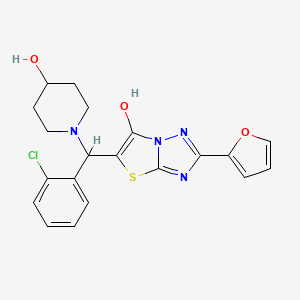 molecular formula C20H19ClN4O3S B2838293 5-((2-Chlorophenyl)(4-hydroxypiperidin-1-yl)methyl)-2-(furan-2-yl)thiazolo[3,2-b][1,2,4]triazol-6-ol CAS No. 887220-34-0