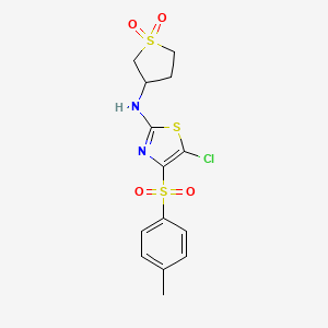molecular formula C14H15ClN2O4S3 B2838299 3-((5-Chloro-4-tosylthiazol-2-yl)amino)tetrahydrothiophene 1,1-dioxide CAS No. 306321-57-3