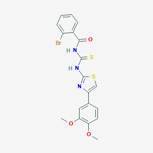 molecular formula C19H16BrN3O3S2 B283831 2-bromo-N-{[4-(3,4-dimethoxyphenyl)-1,3-thiazol-2-yl]carbamothioyl}benzamide 