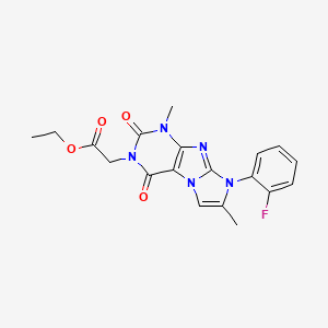 molecular formula C19H18FN5O4 B2838314 Ethyl 2-[6-(2-fluorophenyl)-4,7-dimethyl-1,3-dioxopurino[7,8-a]imidazol-2-yl]acetate CAS No. 878729-70-5