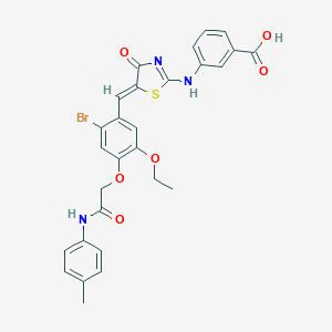 molecular formula C28H24BrN3O6S B283832 3-[[(5Z)-5-[[2-bromo-5-ethoxy-4-[2-(4-methylanilino)-2-oxoethoxy]phenyl]methylidene]-4-oxo-1,3-thiazol-2-yl]amino]benzoic acid 