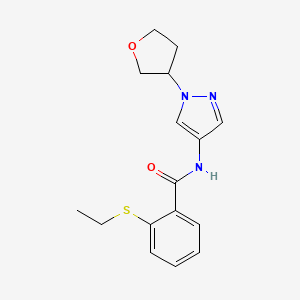 molecular formula C16H19N3O2S B2838321 2-(ethylthio)-N-(1-(tetrahydrofuran-3-yl)-1H-pyrazol-4-yl)benzamide CAS No. 1797158-41-8